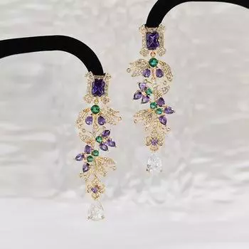 Модные легкие роскошные тяжелые промышленные изысканные серьги серьги слегка инкрустированные цирконием цветные серьги-капли фиолетовый