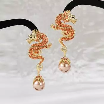 Модные легкие роскошные тяжелые промышленные изысканные серьги слегка инкрустированные цирконием китайские серьги с драконом темпераментные серьги для женщин золотой