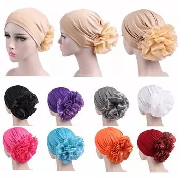 Модные ленты для волос, шляпа для девочек, шляпа с большим цветком, свободный размер, 1 шт., мягкие аксессуары для волос, эластичный женский мусульманский платок, регулируемый, удобный белый