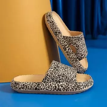 Модные леопардовые домашние тапочки женские мягкие нескользящие тапочки для ванной комнаты для взрослых летние толстые женские тапочки на платформе 36-37
