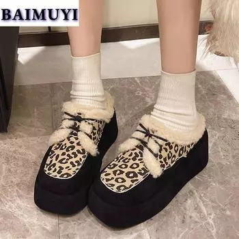 модные леопардовые меховые хлопковые тапочки на платформе женские туфли на танкетке 2025 тренд зима новые модные туфли на высоком каблуке сапоги туфли-лодочки mujer zapatillas 35 бежевый