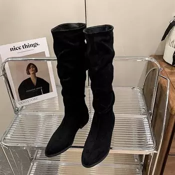 Модные леопардовые сапоги до колена, современные сапоги на квадратном каблуке, весна/осень 2024 г., высококачественная женская обувь, застегивающиеся на щиколотку, женские сапоги с острым носком 35 цветной печати леопарда