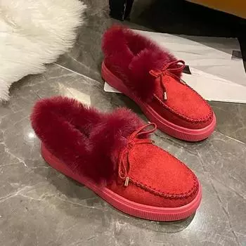 Модные леопардовые снежные пушистые сапоги женские зимние теплые хлопковые туфли 2024 модные ботильоны на платформе с плоской подошвой короткие плюшевые замшевые ботинки женские 36 бежевый