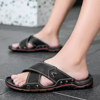 Модные летние 2024 новые мужские тапочки мягкие уличные шлепанцы высокого качества удобные легкие пляжные туфли уличные мужские сандалии размер 48 38 чёрный