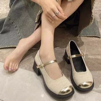 Модные летние элегантные туфли-лодочки на толстом каблуке с неглубокой пряжкой на ремешке, женские туфли на низком каблуке с неглубоким носком, повседневная обувь на среднем каблуке высотой 5,5 см 35 хаки