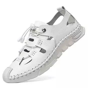 Модные летние белые эластичные дышащие туфли, мокасины с открытым носком, римские сандалии, повседневные сандалии для прогулок, удобные мягкие мужские кроссовки 38 белый