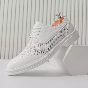 Модные летние белые дышащие удобные туфли-оксфорды на шнуровке, мужские заостренные туфли на толстой подошве, деловые свадебные кожаные туфли, брендовая рабочая обувь 38 белый