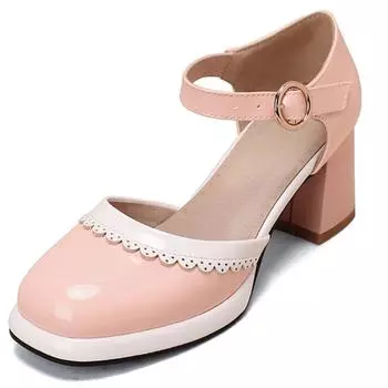 Модные летние босоножки Лолиты Туфли для женщин Милые туфли на высоком каблуке Большие ремешки Туфли-лодочки D Orsay Розовые Синие Свадебные туфли на каблуке для женщин 34 чёрный