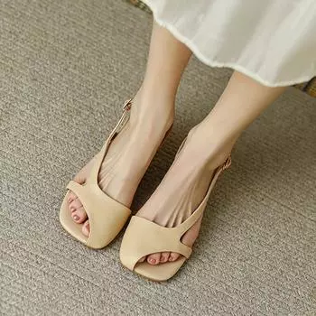 модные летние босоножки на низком каблуке женская обувь квадратный носок толстый 2024 новые модные сексуальные туфли-лодочки вечерние туфли сандалии прогулочные женские туфли сапатос 34 чёрный