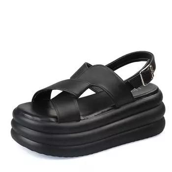 модные летние босоножки на платформе с каблуком 8 см 2024 года, дышащие кожаные пляжные тапочки для женщин, прогулочные сандалии на толстой подошве, повседневная обувь с открытым носком 34 бежевый