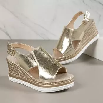 Модные летние босоножки на танкетке для женщин 2024 года, золотисто-серебристые, на высоком каблуке, сандалии на платформе, женские, с толстой подошвой, римские сандалии De Mujer 36 серебряный