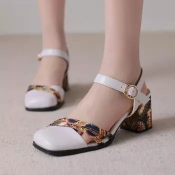 Модные летние босоножки в стиле Лолиты, женские милые босоножки на коротком каблуке, большие размеры 45–48, короткие ремни, закрытый носок, праздничная обувь для женщин 34 абрикосовый