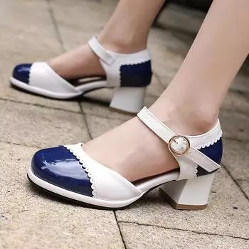Модные летние босоножки в стиле Лолиты, женские милые туфли на коротком каблуке с ремешками, розовые, синие, на каблуке, для танцевальной вечеринки, свадебные туфли, женские, большого размера 45 34 чёрный