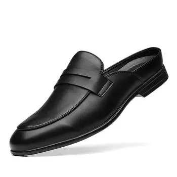 Модные летние деловые мужские туфли повседневные модные мужские мокасины из натуральной кожи полутапочки дышащие туфли без застежек на мягкой подошве мокасины 38 чёрный