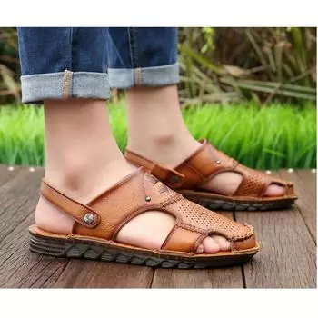 Модные летние дизайнерские новые кожаные сандалии для отдыха на мягкой подошве для мужчин, модные домашние тапочки для мужчин, сандалии Hombre Verano 38