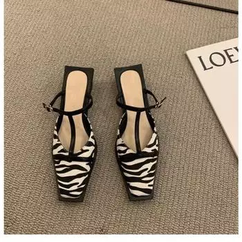 Модные летние дизайнерские туфли на толстом каблуке с новым узором, женские туфли на высоком каблуке, модные повседневные босоножки на мягкой подошве для женщин 35