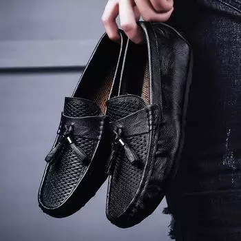 Модные летние дышащие пенни-лоферы мужские кожаные мокасины повседневная обувь мужская обувь для вождения на открытом воздухе слипоны мужские ленивые туфли Zapatos 38 чёрный