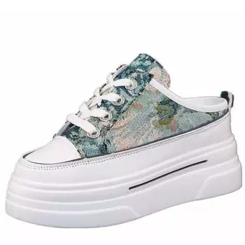 Модные летние дышащие полутапочки из ткани для женщин, верхняя одежда без каблука, внутренняя отделка, 8 см, толстая подошва, без шнуровки, ленивые кроссовки 34 серый