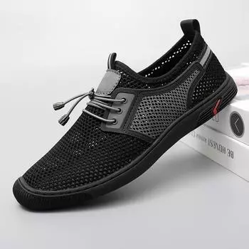 Модные летние дышащие повседневные мужские туфли деловые сетчатые туфли мужские кроссовки с вырезами мягкие горячие продажи летние туфли на плоской подошве для отдыха и прогулок 38 чёрный