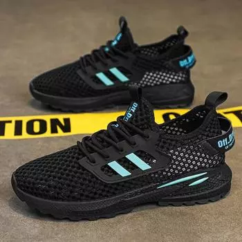 Модные летние дышащие спортивные туфли с крупной сеткой на шнуровке и легкие перфорированные туфли для активного отдыха и отдыха 39 синий