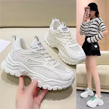 Модные летние дышащие женские сетчатые туфли 34 белый