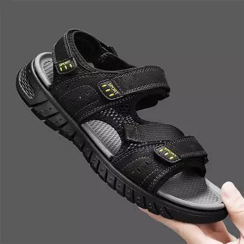 Модные летние классические мужские сандалии, роскошные сандалии из натуральной кожи для прогулок на открытом воздухе, легкие, удобные, повседневные мужские кроссовки 38-48 38 чёрный