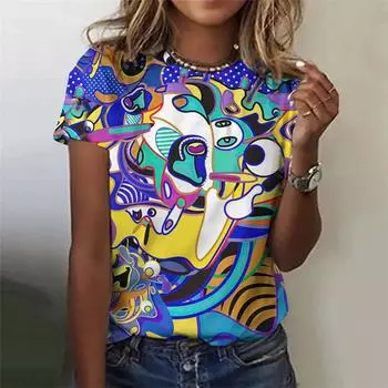 Модные летние красочные граффити 3D принт женские футболки уличная одежда повседневная Y2k футболка с коротким рукавом футболки с круглым вырезом топы одежда S