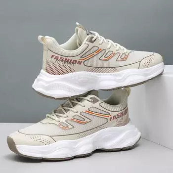 Модные летние кроссовки с толстой подошвой и нескользящей подошвой, легкие дышащие сетчатые туфли, мужские повседневные кроссовки со шнуровкой Zapatillas De Hombre 40 бежевый