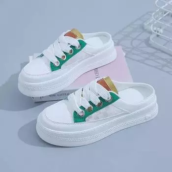 Модные летние маленькие белые туфли, женские корейские универсальные полутапочки Baotou на толстой подошве, женская повседневная обувь 35