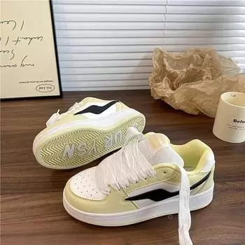 Модные летние массивные женские кроссовки с толстой подошвой, увеличенные сверхлегкие нескользящие износостойкие кроссовки для хлеба, повседневные кроссовки из вулканизированной ткани 35 жёлтый