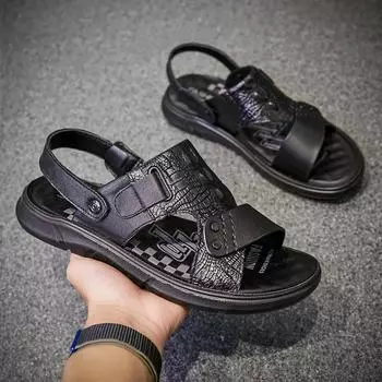 Модные летние модные кожаные мужские сандалии дизайнерские новые слипоны на мягкой подошве для отдыха на пляже мужские туфли для дома повседневные мужские тапочки 38