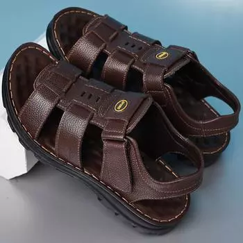 Модные летние модные мужские сандалии дышащая мужская обувь кожаные уличные мужские сандалии противоскользящие пляжные сандалии полые туфли обувь 43 коричневый