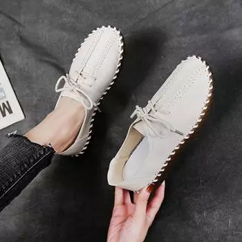 модные летние мокасины женские повседневные туфли на шнуровке мокасины мягкая подошва женская обувь женская обувь на плоской подошве женские универсальные шапочки 35 белый