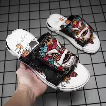 Модные летние молодежные тапочки мужские удобные мягкие уникальные высококачественные тапочки нескользящие наружные шлепанцы сандалии с толстым носком 38 красный