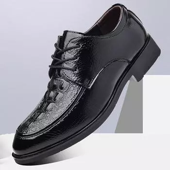 Модные летние мужские кожаные туфли для жениха, на шнуровке, для свадебного платья, повседневные туфли на плоской подошве, роскошные прогулочные оксфорды для офиса, работы, Zapatos Para Hombre 38 чёрный