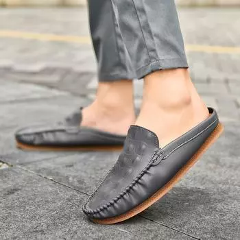 Модные летние мужские мокасины Полутапочки Модные и персонализированные верхние стили обуви Офисная обувь для отдыха на природе Дышащая мужская обувь Новинка 39 коричневый