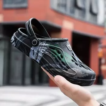 Модные летние мужские мягкие тапочки 2024 года, сабо, садовая обувь без застежек, дышащие сандалии, мужская пляжная обувь для плавания, шлепанцы, быстросохнущие тапочки 39 чёрный