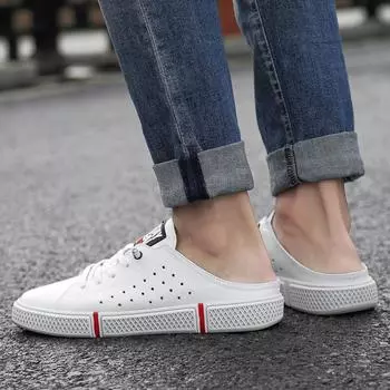 Модные летние мужские полулоферы, тапочки, модные кожаные повседневные вентилируемые туфли на шнуровке, кроссовки на плоской подошве для ходьбы 36