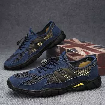Модные летние мужские повседневные кроссовки с дышащей сеткой, нескользящие походные туфли для скалолазания, туфли на плоской подошве со шнуровкой 38 серый