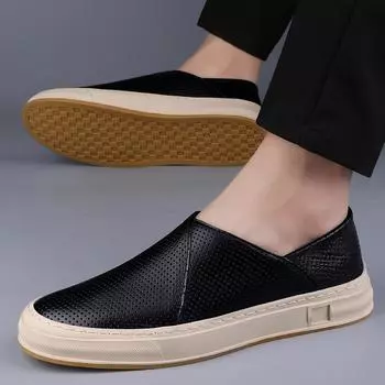 Модные летние мужские повседневные мокасины для вождения, мягкие кроссовки ручной работы для ходьбы, удобные, без застежек, модные, легкие, Zapatos De Hombre 38 чёрный