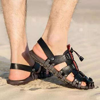 модные летние мужские повседневные пляжные туфли для походов на открытом воздухе дышащие модные удобные нескользящие тапочки мужские сандалии для отдыха Zapatos Hombre 38 чёрный