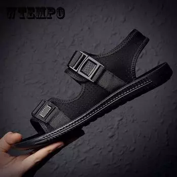 Модные летние мужские повседневные сандалии из натуральной кожи, классические пляжные мужские тапочки, обувь 44 чёрный