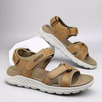 Модные летние мужские сандалии для отдыха на открытом воздухе, с толстой подошвой, шитье, дышащие, полые, без застежек, из натуральной кожи, мужские деловые сандалии для мужчин 7 чёрный