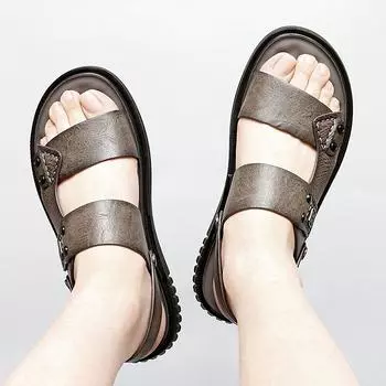 Модные летние мужские сандалии из кожи, пляжные модные повседневные дышащие сандалии, мягкие и удобные туфли для ходьбы по бездорожью 38 коричневый