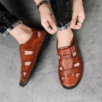 Модные летние мужские сандалии из натуральной кожи коричневого цвета, повседневные сандалии для отдыха на природе, противоскользящие дышащие подошвы, походная обувь для кемпинга, пляжа, теннис 38 коричневый