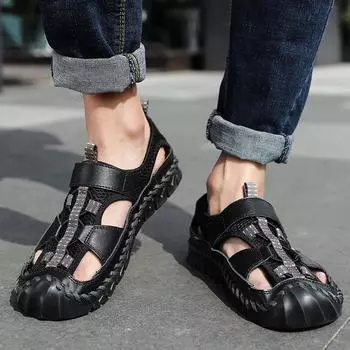 Модные летние мужские сандалии, модная мужская повседневная обувь, дизайнерская пляжная мужская обувь, сандалии из натуральной кожи, мужские сандалии большого размера 39 светло-коричневого