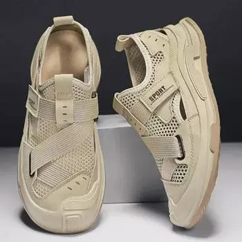 Модные летние мужские сандалии, модные уличные нескользящие пляжные тапочки на платформе, дышащая повседневная обувь для мужчин, модные дизайнерские сандалии 39 хаки