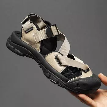 Модные летние мужские сандалии, повседневная обувь с противоскользящей подошвой, дышащие пляжные сандалии ручной работы для мужчин, модная кожаная удобная обувь для ходьбы 38 песочный