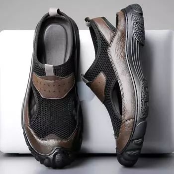 Модные летние мужские сандалии с мягкой подошвой и ажурной сеткой для пляжа, дизайнерские новые кожаные повседневные мужские кроссовки Zapatos 38