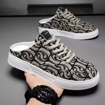 Модные летние мужские сандалии с принтом в стиле ретро, парусиновые туфли для дома, повседневные домашние мюли, уличные тапочки на плоской подошве Baotou, полутапочки для поваров 39 зелёный